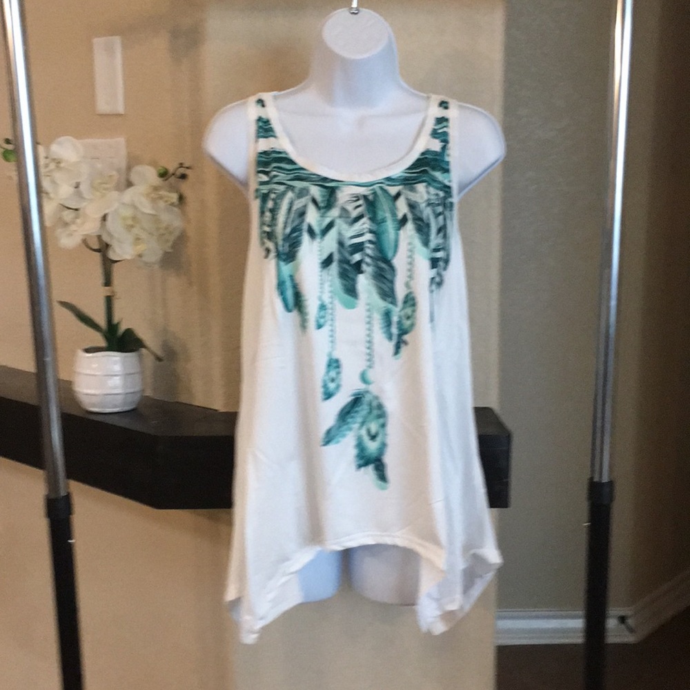 COPY - Bohemian Tank Top Shirt Size 2XL Green With Lace